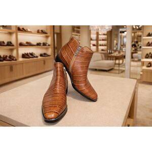 Sarto by Franco Sarto Asti Ankle Boots Women’s 7 Cognac Croc Leather Preppy Fun